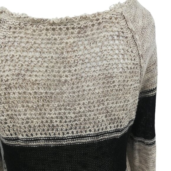 Free People Open Knit Tunic Hi Low Sweater Size S Striped Boho Bohemian Beige - Picture 3 of 15